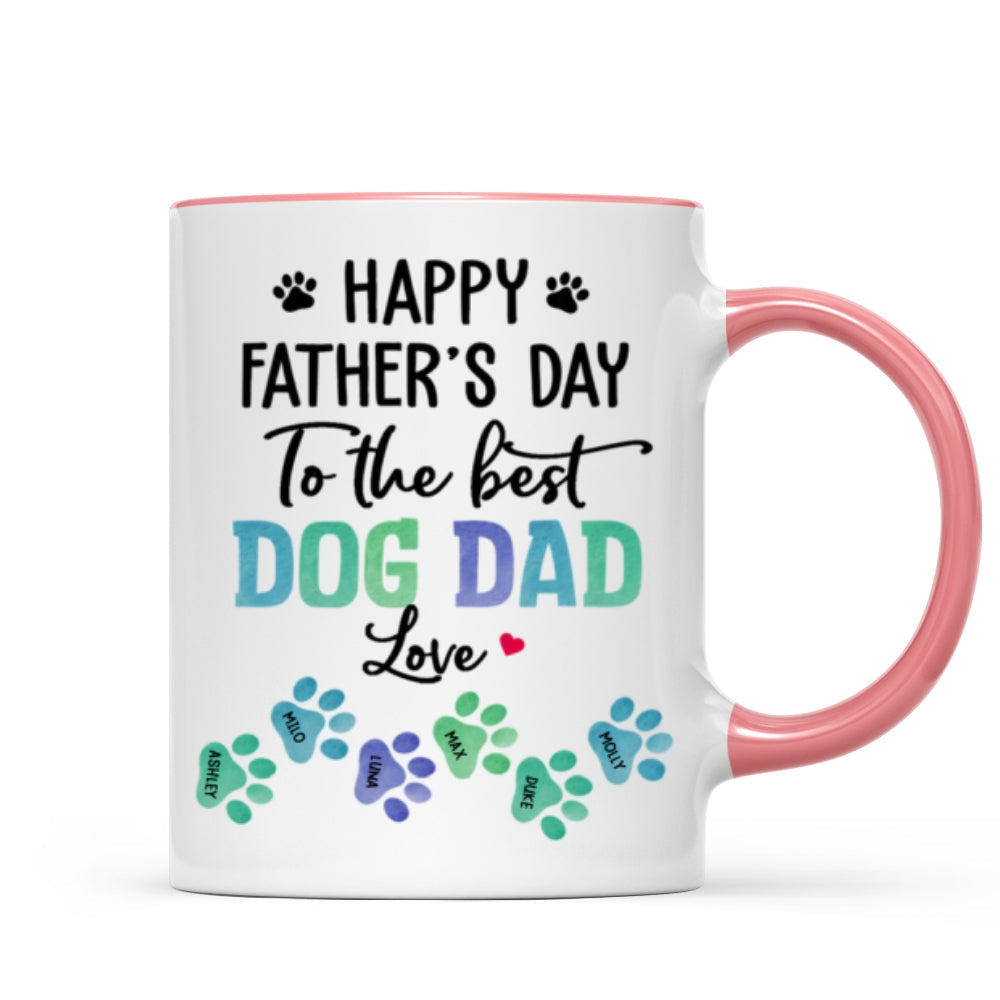 Happy Father's Day Best Dog Dad Watercolor Paws Personalized Mug
