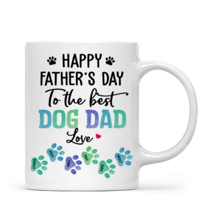 Happy Father's Day Best Dog Dad Watercolor Paws Personalized Mug