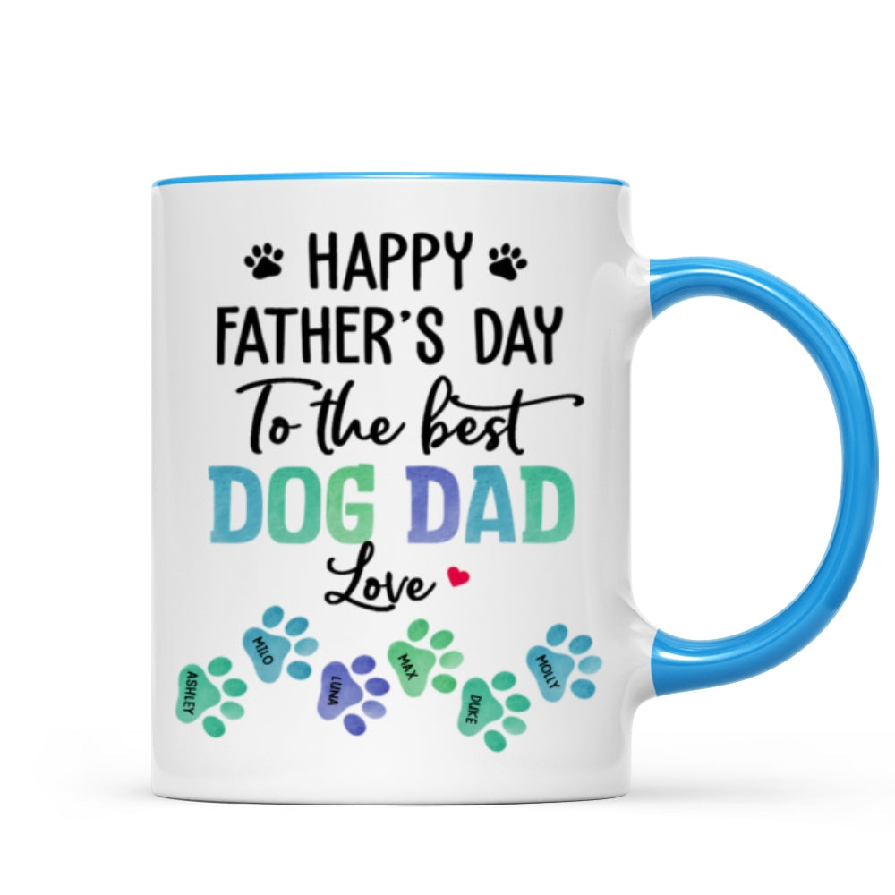 Happy Father's Day Best Dog Dad Watercolor Paws Personalized Mug