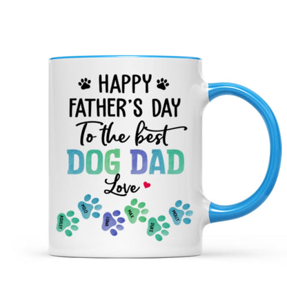 Happy Father's Day Best Dog Dad Watercolor Paws Personalized Mug