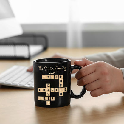 Family Forever Linked Together Crossword Puzzle Art Personalized Mug, Gift For Brothers, Sisters, Siblings, Family