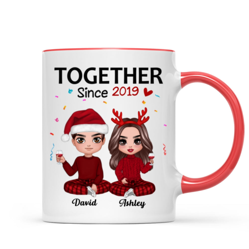 Christmas Doll Couple Sitting Confetti Personalized Mug