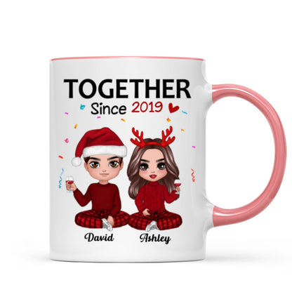 Christmas Doll Couple Sitting Confetti Personalized Mug
