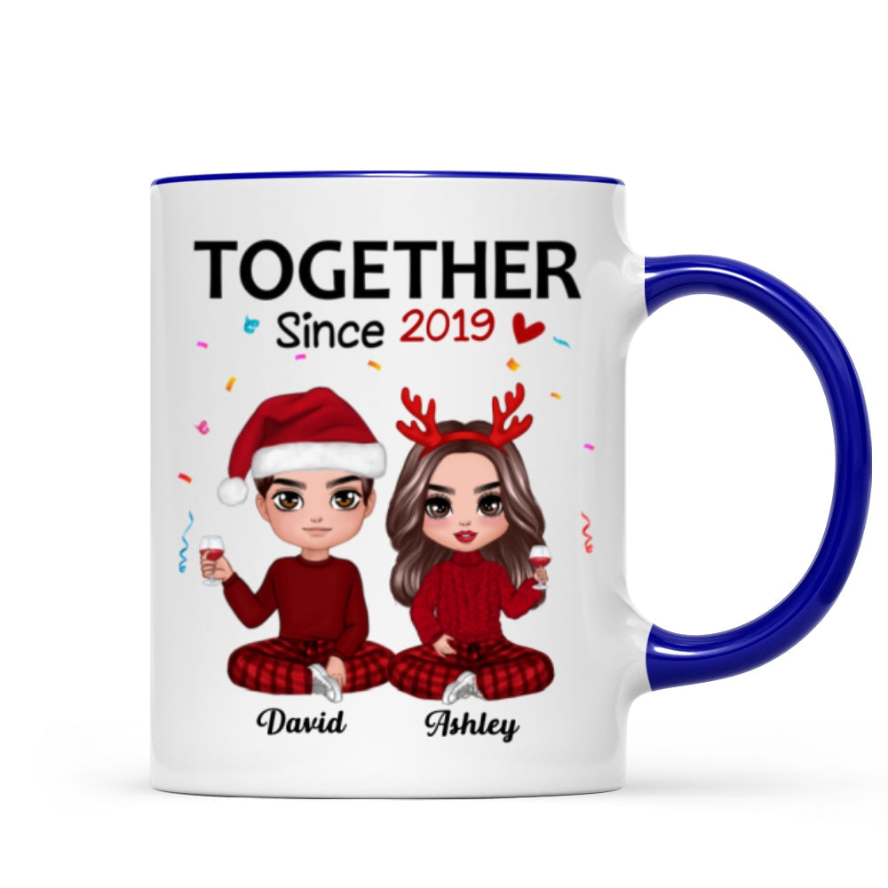 Christmas Doll Couple Sitting Confetti Personalized Mug