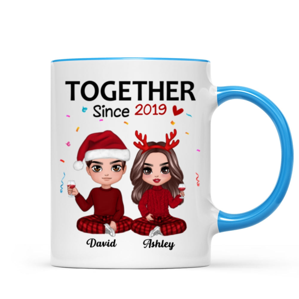 Christmas Doll Couple Sitting Confetti Personalized Mug