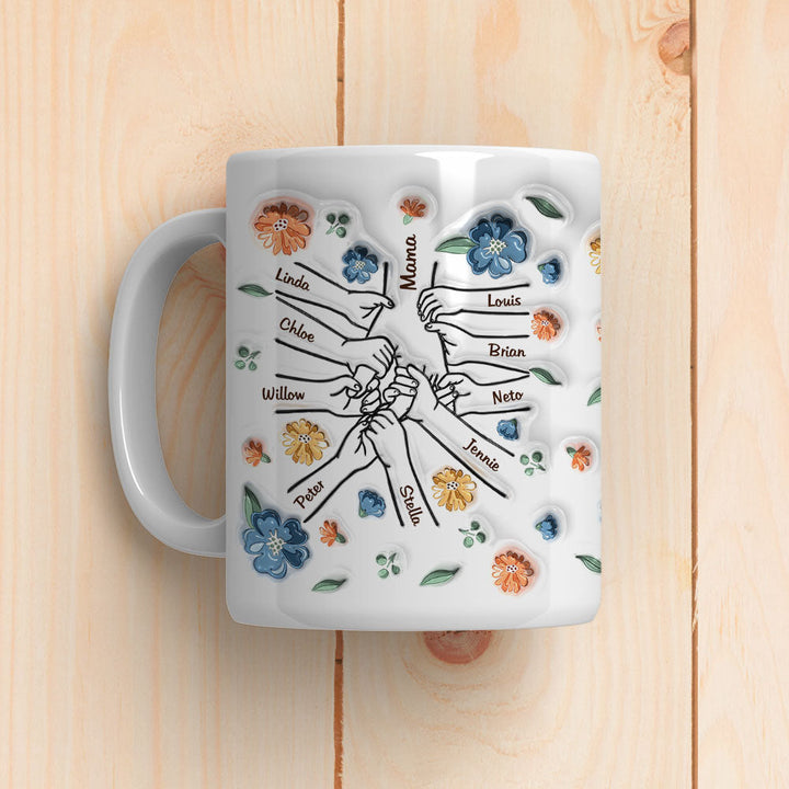 Hold My Hand, Hold My Heart - Personalized 3D Inflated Effect Ceramic Mug - Gift For Mom, Grandma, Mother's Day | NA94