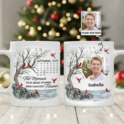 Custom Memorial White Ceramic Mug with Photo & Cardinals Personalized Remembrance Keepsake, Comforting Unique Gift