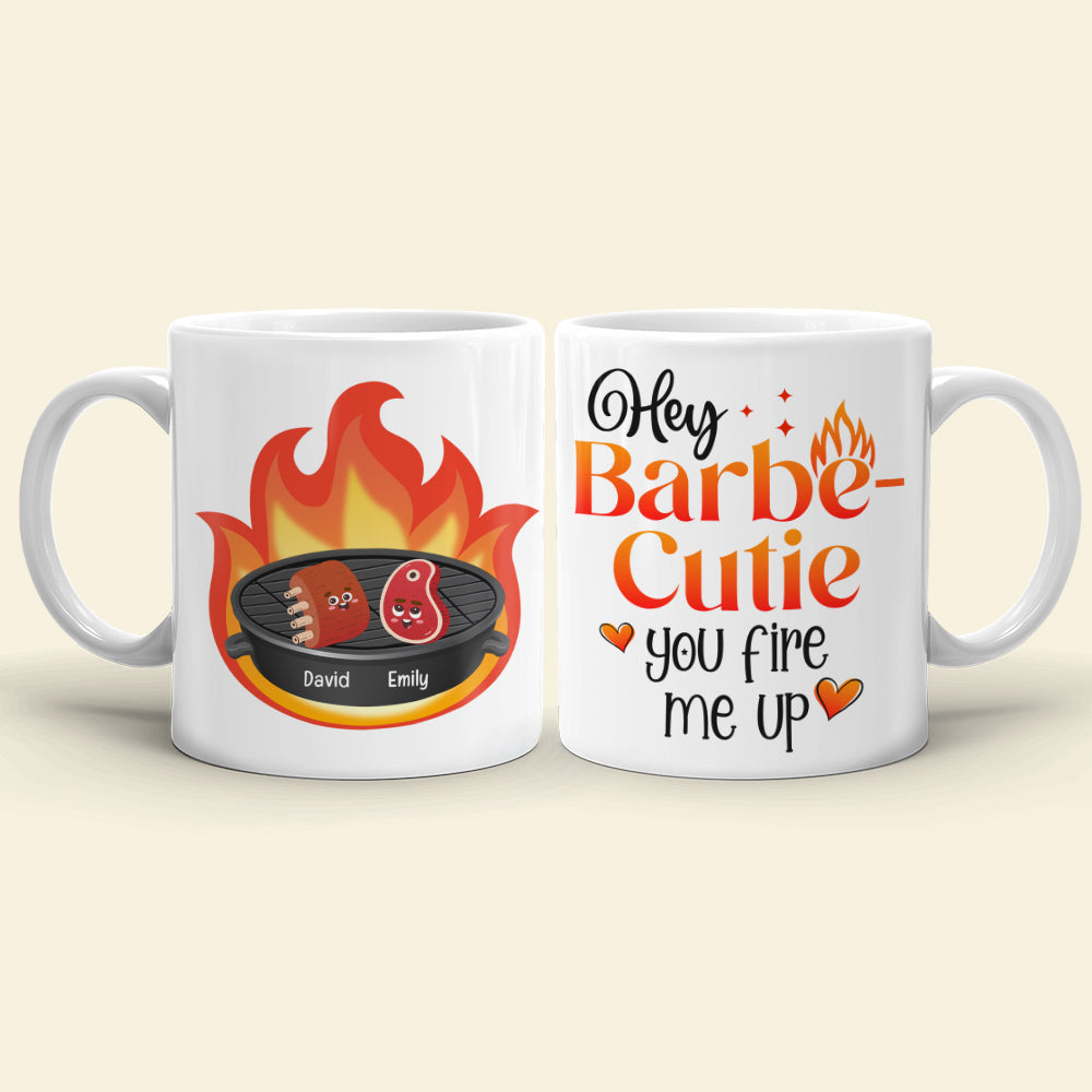Couple BBQ Hey Barbe-Cutie You Fire Me Up, Personalized Coffee Mug, Funny Couple BBQ Party, Gift For Her/Him