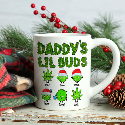 Daddy's Lil Buds Personalized Weed Family Mug, Christmas Tree Decor