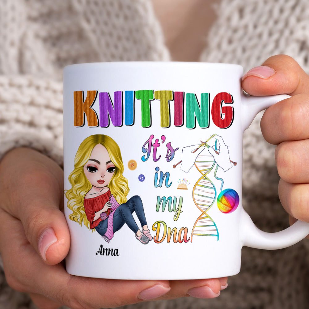 Personalized Gifts for Knitters, Knitting in my DNA White Mug 04TOTN070824