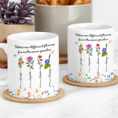 Personalized Sisters Mug with Birth Flowers Ceramic Gift