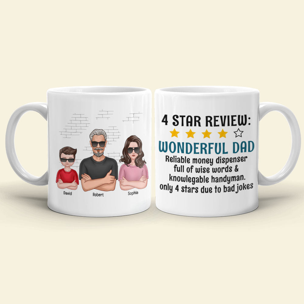 4 Star Review Wonderful Dad-Personalized Coffee Mug- Gift For Dad- Dad Coffee Mug