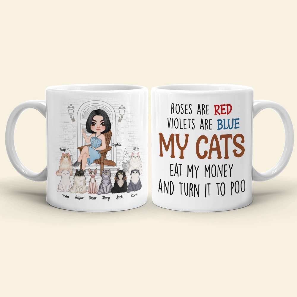 My Cats Eat My Money And Turn It To Poo, Dad Mom Pet Lover Personalized Coffee Mug White Mug, Gift For Dad Mom