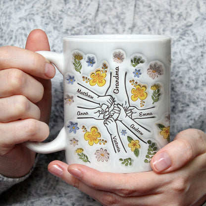 Hand In Hand, Also Heart In Heart - Personalized 3D Inflated Effect Ceramic Mug - Gift For Mom, Grandma, Mother's Day | NA94