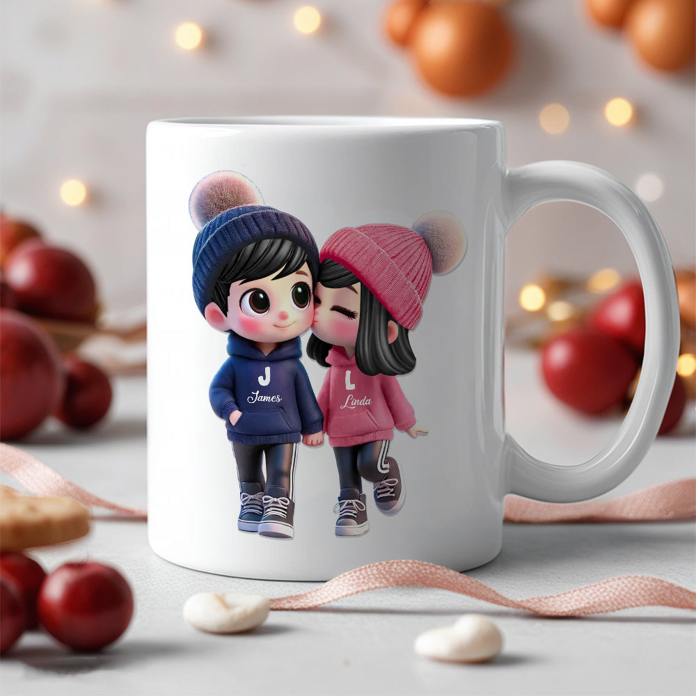 Personalized Cup - Cute Couple Kissing Moment - Custom Name Gift for Boyfriend & Girlfriend