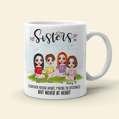 Personalized Sister Map Mug, Apart In Distance But Never At Heart, Gift for Sisters In Long Distance