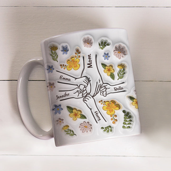 Mom Hold Our Hands, Also Our Hearts- Personalized 3D Inflated Effect Ceramic Mug - Gift For Mom, Grandma, Mother's Day | NA94