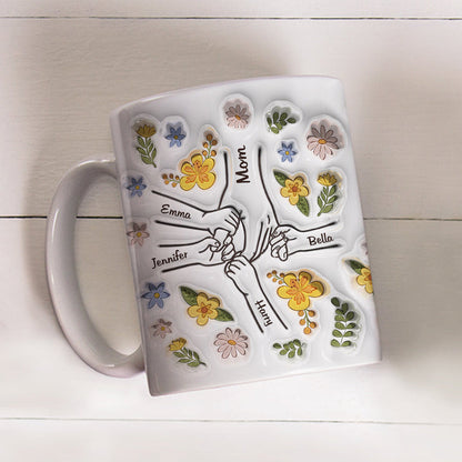 Mom Hold Our Hands, Also Our Hearts- Personalized 3D Inflated Effect Ceramic Mug - Gift For Mom, Grandma, Mother's Day | NA94