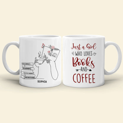 Girl Reading & Drink Coffee Line Art - Custom Book Title Mug - Gift For Book Lovers