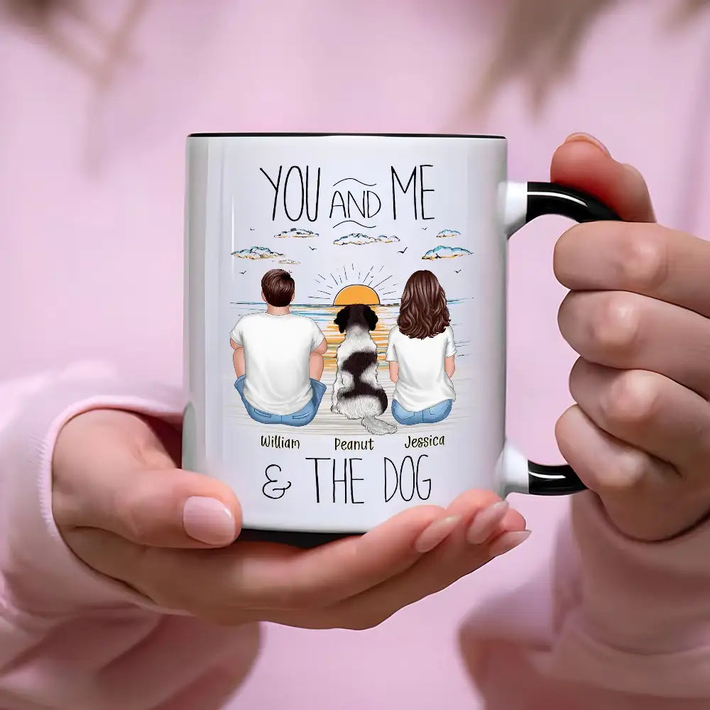 You, Me & the Dog Personalized Sunrise Mug Romantic Gift for Dog Lovers or Cat Lovers
