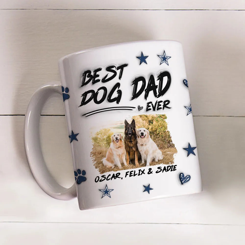 Custom Photo Best Dog Dad Line - Personalized 3D Inflated Effect Ceramic Mug - Gift For Dog Lovers | NA94