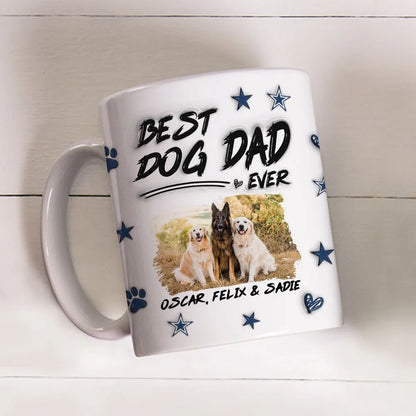 Custom Photo Best Dog Dad Line - Personalized 3D Inflated Effect Ceramic Mug - Gift For Dog Lovers | NA94