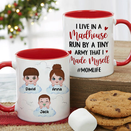 I Live In A Madhouse, Personalized Mug, Gift For Mom, Mother's Day Gift, Little Kids With Clouds