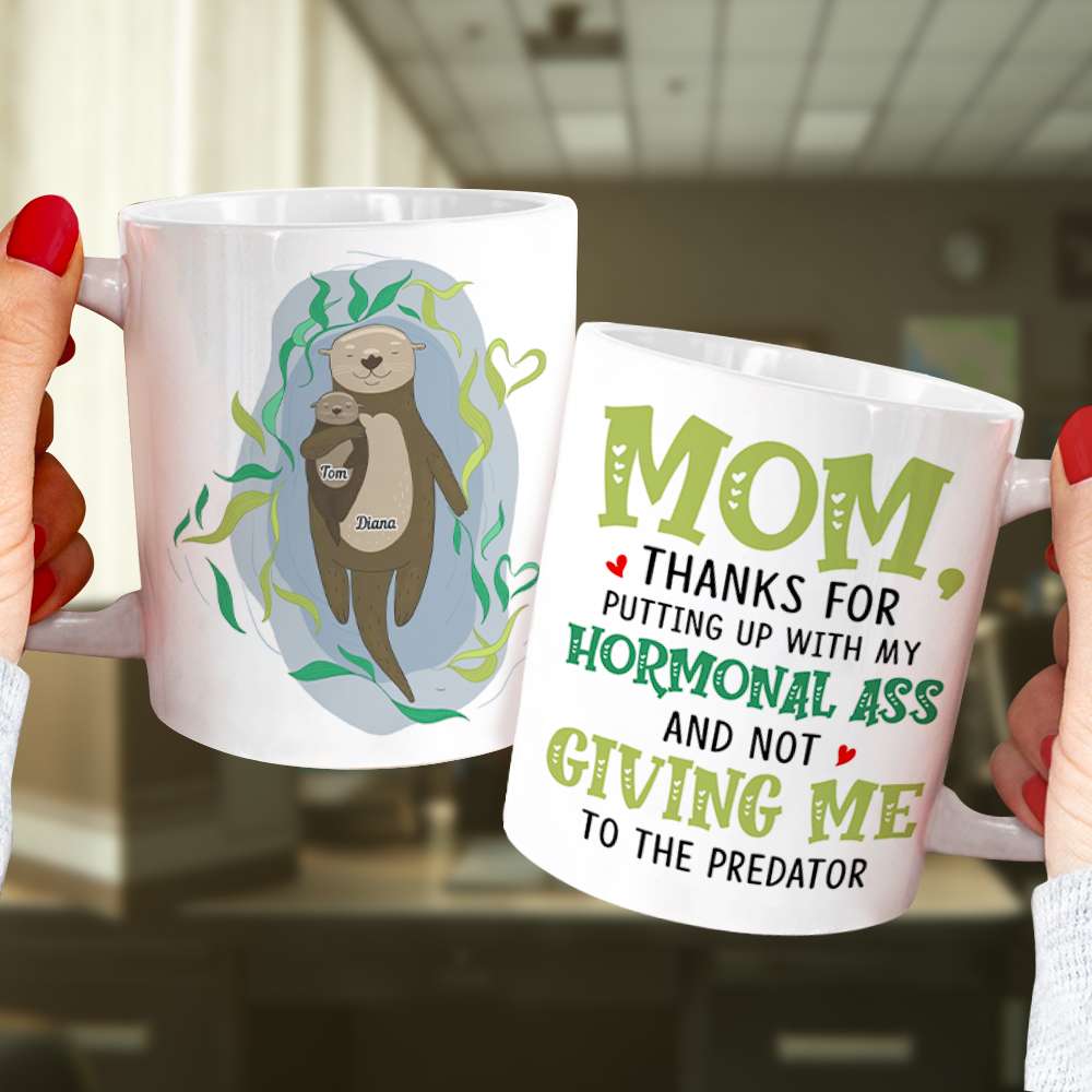 Otter Mother's Love Grows By Giving, Personalized Mom White Mug, Accent, Wine Tumbler Gift For Mom