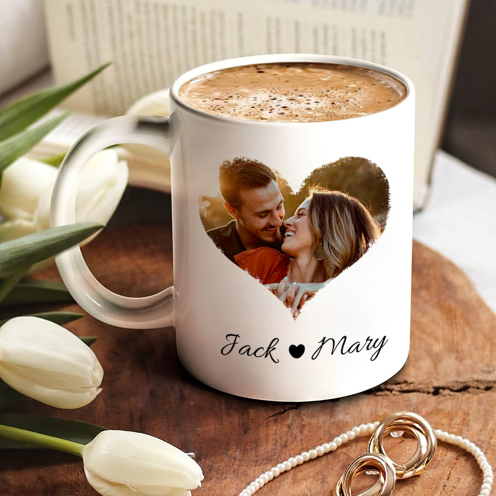 Couple Heart Upload Photo, Personalized Coffee Mug, Valentine Gift, Birthday Gift For Him/Her