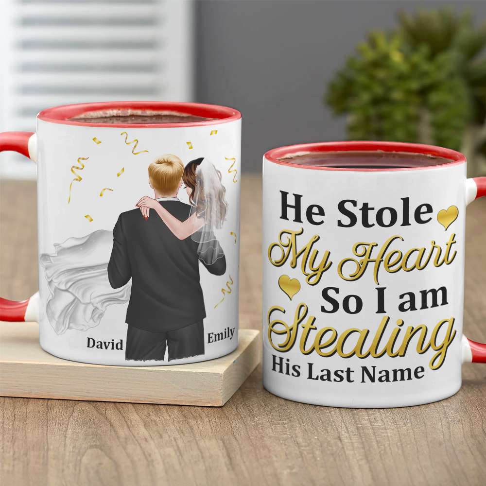 Personalized Newly Wedding Couple Coffee Mug, He Stole My Heart, Personalized Coffee Mug, Wedding Gift, Birthday Gift For Husband
