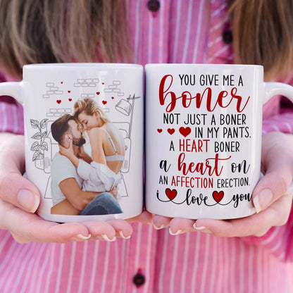 You Give Me A Boner, Custom Couple Photo Coffee Mug, Funny Gift For Couple, Valentine's Gifts
