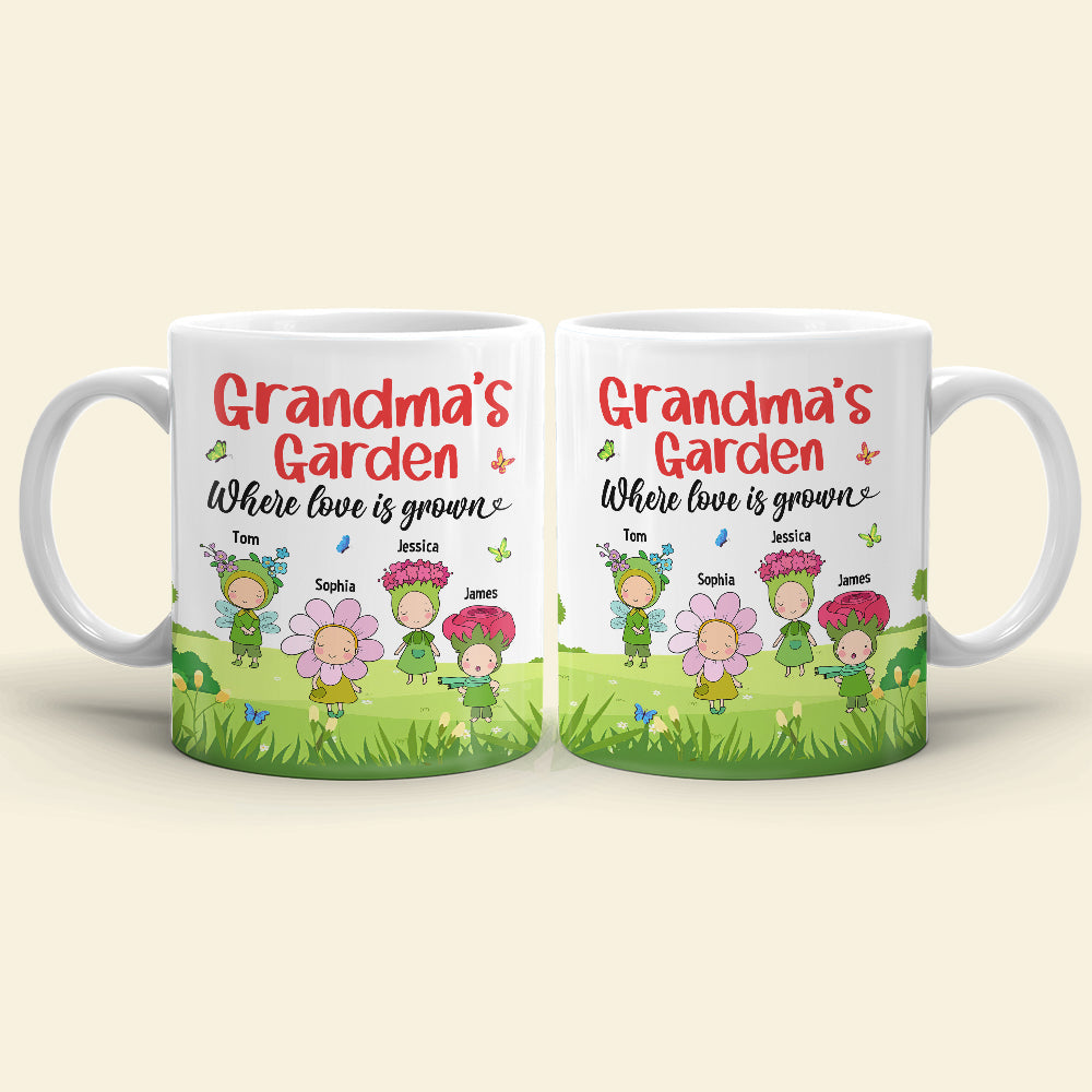 Grandma's Garden Personalized Cute Flowers Coffee Mug Gift For Grandma