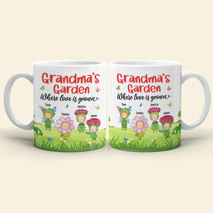 Grandma's Garden Personalized Cute Flowers Coffee Mug Gift For Grandma