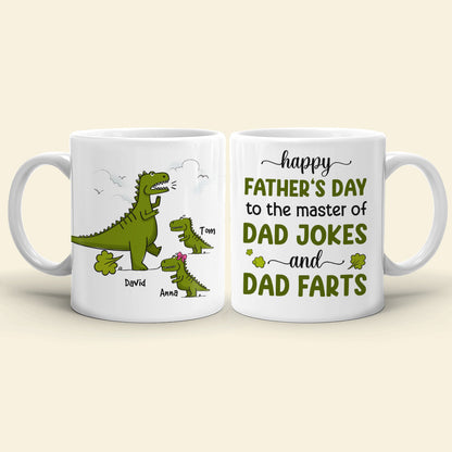Happy Father's Day To The Master Of Dad Jokes, Personalized Mug, Gift For Dad, Father's Day Gift, Dinosaur Dad And Kids Mug