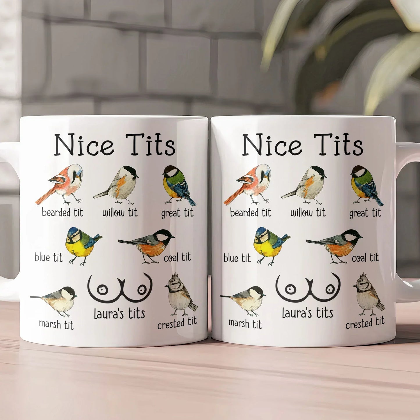 Personalized Ceramic Mug with Funny Bird Chart Design Custom Name Gag Cup, Unique Gift for Wife, Girlfriend or Friends