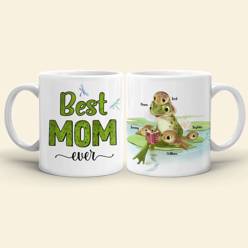 Best Mom Ever Personalized Coffee Mug, Gift For Mom, Cute Frog Mom and Kids Mug