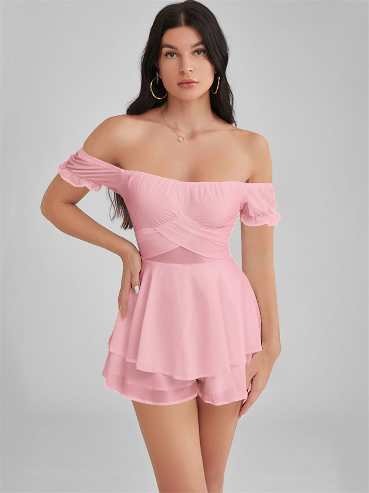 GLENDALE Satin Ruffle Strapless Mini Dress