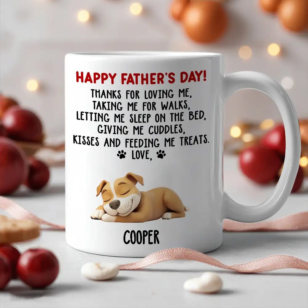 Funny Pet-Themed White Ceramic Mug Father's Day Gift for Dog Dads Featuring Sleeping Puppy