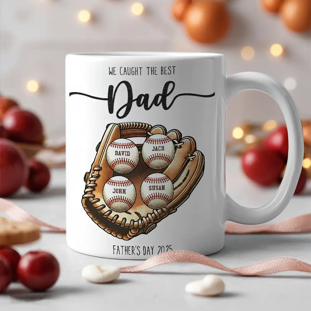 Personalized Baseball Mug with Kids' Names Game Day Gift for Dad