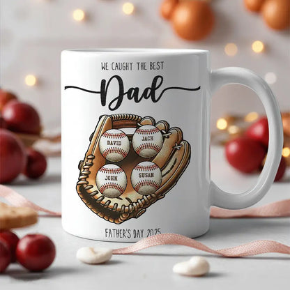 Personalized Baseball Mug with Kids' Names Game Day Gift for Dad