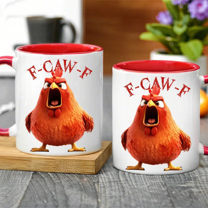 Angry Chicken Funny Mug F-Caw-F White Ceramic Coffee Cup, Perfect Gift for Friends & Coworkers