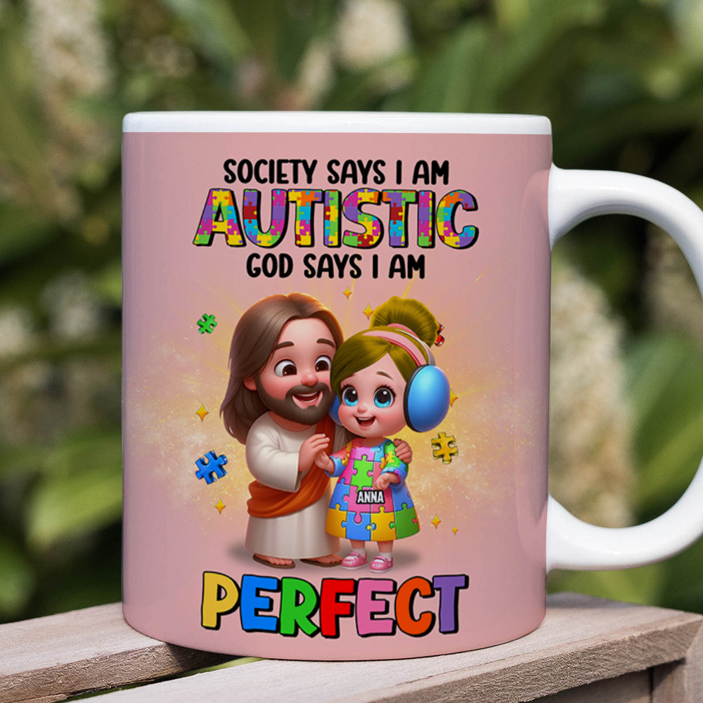 Personalized Gifts For Autism Kid Mug, God Protect Him/ Her In His Arms 01qhtn050325