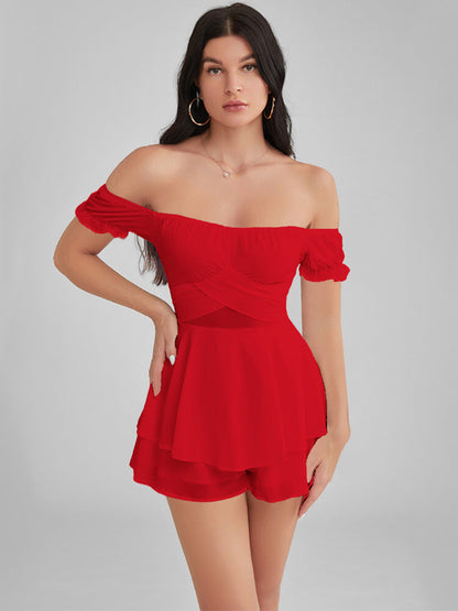 GLENDALE Satin Ruffle Strapless Mini Dress