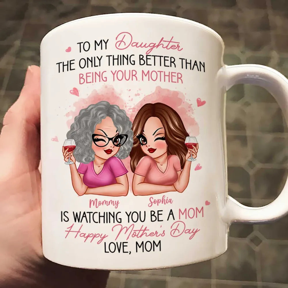 To My Daughter Personalized Ceramic Mug , Perfect Gift for Mother and Daughter, Featuring a Fun Design with Winking Characters