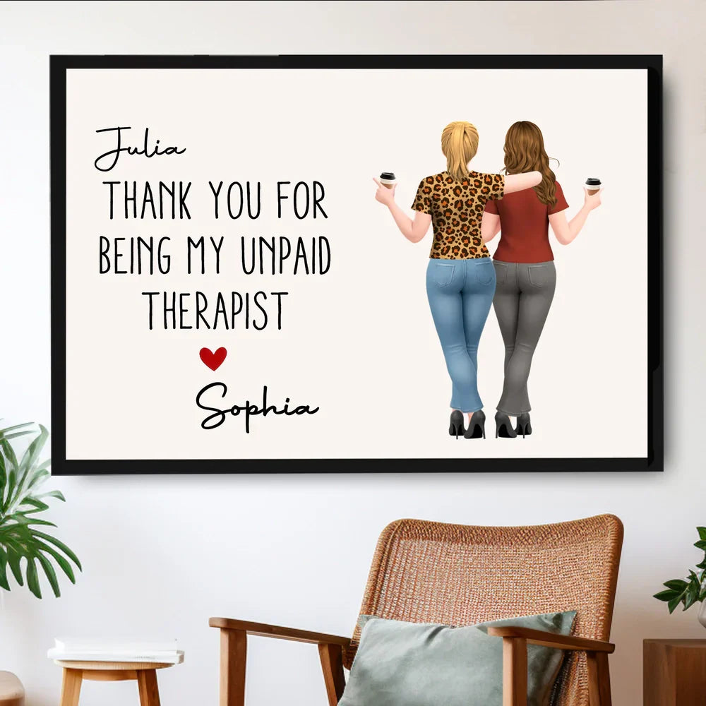 Poster, Hugging Friends Illustration, Customizable Wall Art for Best Friend or Coworker, a unique thank-you gift
