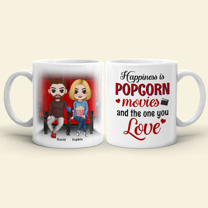 Happiness Is Popcorn Movies And The One You, Couple Cinema White Mug