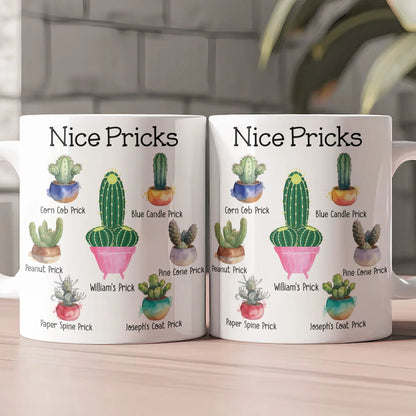 Personalized White Ceramic Mug with Funny Cactus Nice Pricks Design, Unique Gift for Husband or Boyfriend, Fun Naughty Coffee Gift