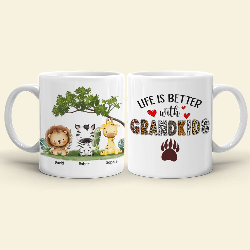 Life Is Better With Grandkids, Gift For Grandkids, Personalized Mug, Animal Mug, Anniversary Gift