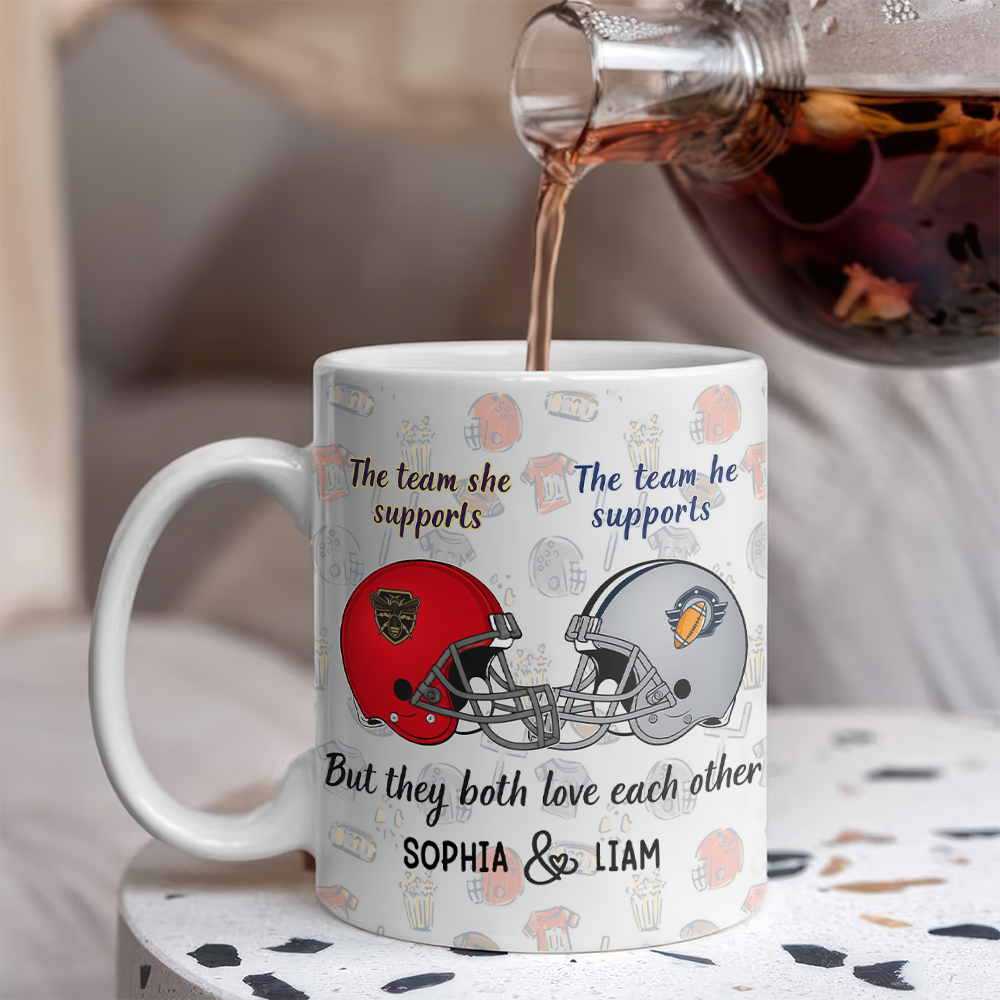 Custom Photo He Supports His Team - She Supports Her Team White Mug LM32 897827