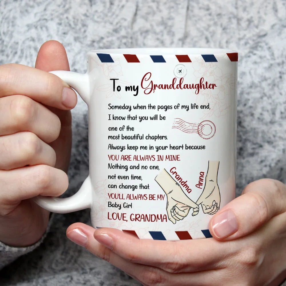 To My Daughter Ceramic Mug, Personalized Sweet Message, Cute Handholding Art, Unique Gift For Daughter